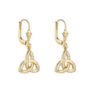 14K FLUSH SET DIAMOND TRINITY KNOT DROP EARRINGS