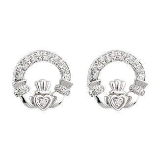 14KW DIAMOND CLADDAGH EARRINGS