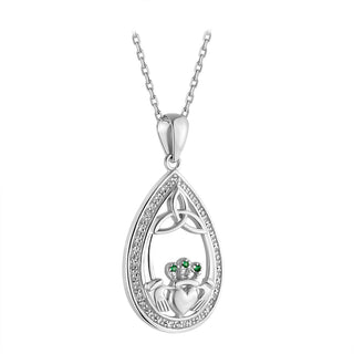 STERLING SLIVER CRYSTAL CLADDAGH OVAL NECKLACE