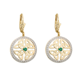 10K EMERALD TRINITY KNOT CIRCLE EARRINGS