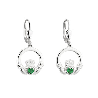 sTERLING SILVER CRYSTAL CLADDAGH DROP EARRINGS