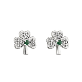 14KW DIA & EMERALD SHAMROCK STUD EARRINGS