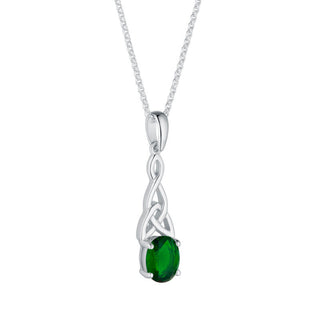 STERLING SLIVER OVAL GREEN CZ TRINITY KNOT NECKLACE