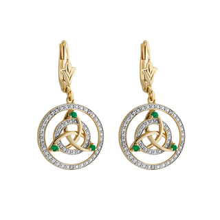 14KY GOLD DIAMOND & EM CELTIC KNOT DROP EARRINGS