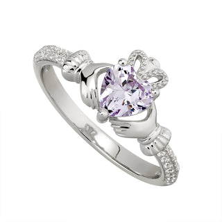 STERLING SILVER CZ CLADDAGH BIRTHSTONE RING JUNE