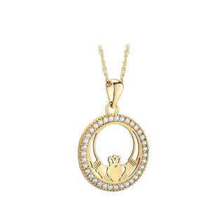 10K CZ ROUND CLADDAGH NECKLACE