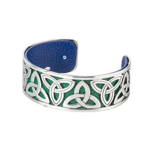 RHODIUM PLATED LEATHER TRINITY CUFF BANGLE