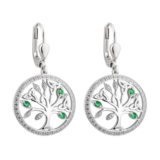 sTERLING SILVER CRYSTAL ILLUSION TREE OF LIFE DROP EARRINGS