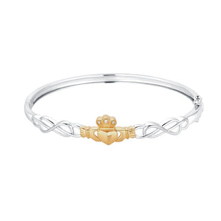 Sterling Silver 10K GOLD & DIAMOND CLADDAGH BANGLE