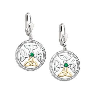 SILVER 10K GOLD EMERALD CELTIC KNOT EARRINGS