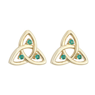 14K GOLD EMERALD TRINITY KNOT STUD EARRINGS