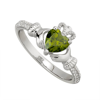 STERLING SILVER CZ CLADDAGH BIRTHSTONE RING AUGUST