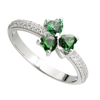 STERLING SILVER GREEN CZ SHAMROCK RING