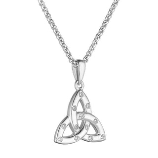 STERLING SLIVER FLUSH SET CZ LARGE TRINITY KNOT NECKLACE