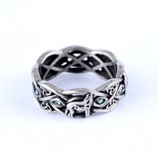 Open Celtic Knot with Faceted Teal Glass Stones Band
