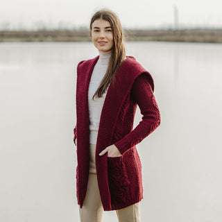 Ladies Classic Fit Long Cardigan with Hood