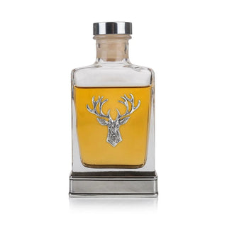 Handcrafted Stag Head Glass & Pewter Hip Flask