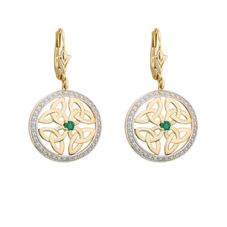 14K GOLD EMERALD FOUR TRINITY KNOT ROUND EARRINGS