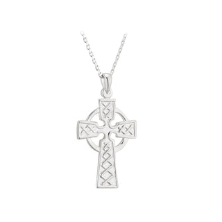 SILVER 21MM EMBOSSED CELTIC CROSS NECKLACE