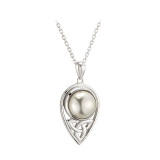 STERLING SLIVER GLASS PEARL TRINITY KNOT NECKLACE