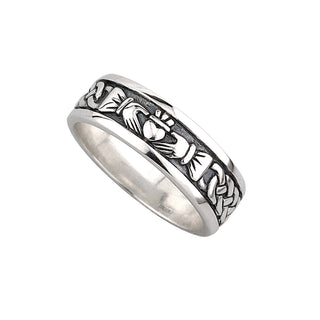 STERLING SILVER GENTS OXIDISED CLADDAGH BAND