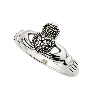 STERLING SILVER MARCASITE CLADDAGH RING