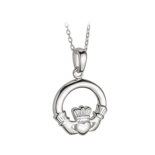 SILVER SMALL HEAVY CLADDAGH NECKLACE