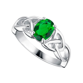 STERLING SILVER GREEN OVAL CZ TRINITY KNOT RING