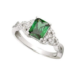 STERLING SILVER GREEN CZ TRINITY KNOT RING