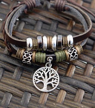 Tree Expresso Leather Bracelet with Celtic Tree of Life.