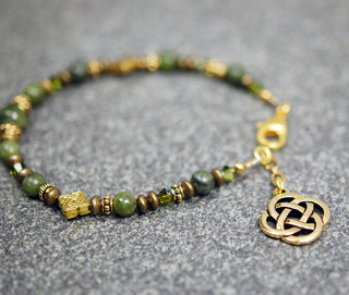 Connemara Marble Bracelet with Gold Details with Celtic Knot Drop