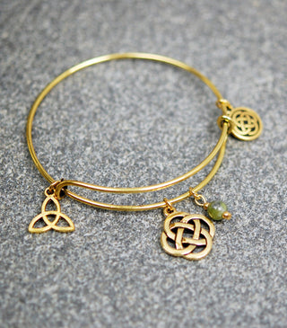 Wire Bracelet with Celtic Knot and Connemara Marble