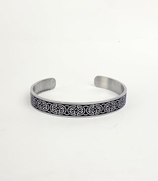 Men's Stainless Steel Celtic Cuff Bracelet with Celtic Knotwork