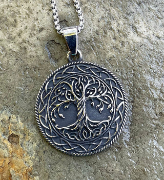Stainless Steel Solid Celtic Tree of Life with Celtic Knot Boarder