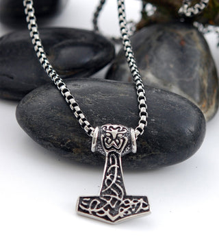 Stainless Steel Thor's Hammer Pendant with Celtic Knotwork