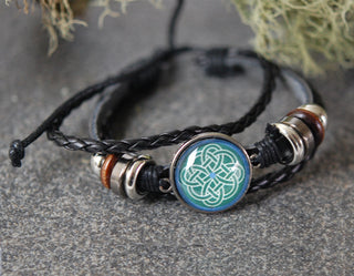 Ocean's Blue Round Celtic Knot Leather Bracelet
