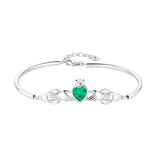 Sterling Silver LARGE GREEN CZ HEART CLADDAGH BANGLE