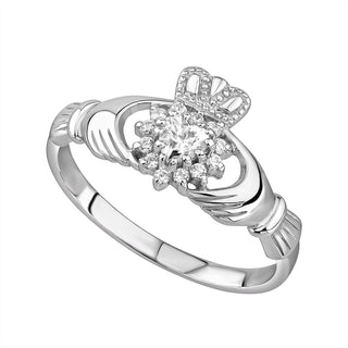 STERLING SILVER CZ CLUSTER CLADDAGH