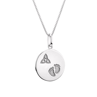 STERLING SLIVER TRINITY BABY FEET DISC NECKLACE